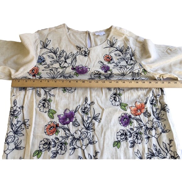 J. Jill Linen Blend Botanical Gardens Embroidered Top Size XL - Picture 7 of 10